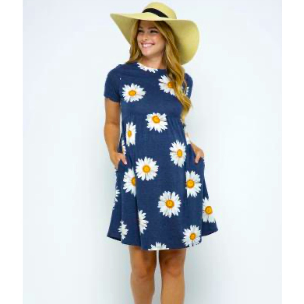 Hello Miz Blue Daisy Baby Doll Maternity Dress Size M